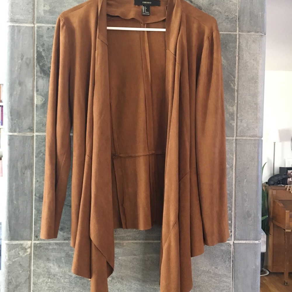 Forever 21 Tan Faux Suede Cardigan